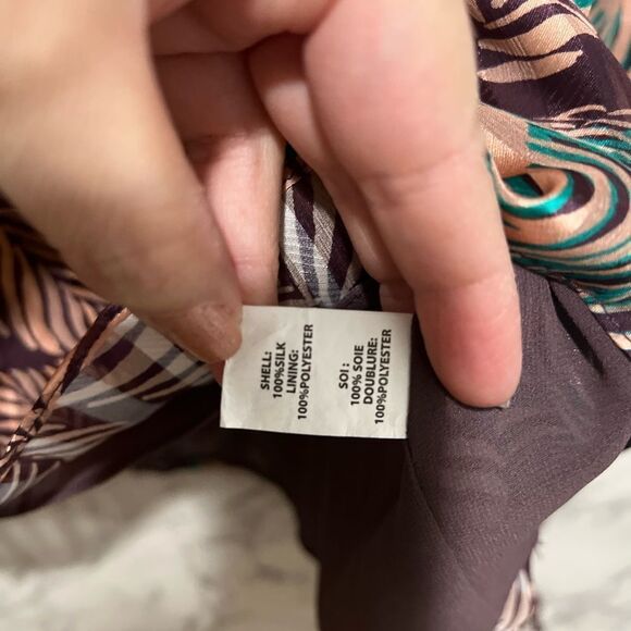 RAMY BROOK Sofie Long Sleeve Stretch Silk Blouse - Raisin/ Oasis Combo - Picture 7 of 9